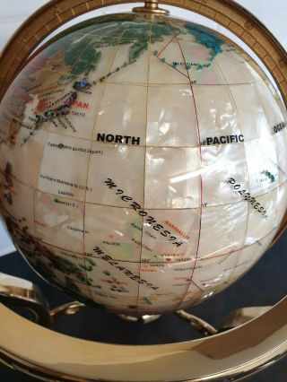 Gemstone world globe with semi - precious stone and mother of pearl 3