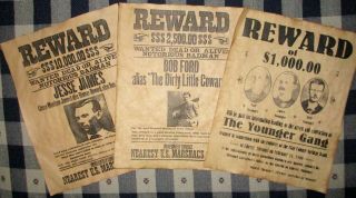 Jesse James The Younger Gang & Bob Ford Old West Wanted Posters 8.  5 X 11