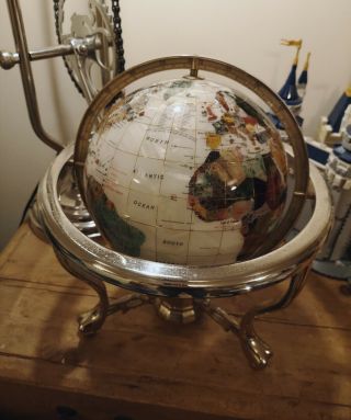 Gemstone World Globe With Semi - Precious Stones