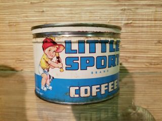Rare Antique Little Sport Key Wind Coffee Tin Can Graphic Advertising Litho Usa