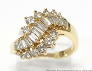 0.  90ctw Fine White Diamond 14k Gold Ring Ladies Bypass Ribbon Band Size 5