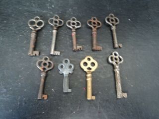 9 - Vtg Antique Skeleton Keys 1 1/2 " To 2 1/4 " Long All Hollow Barrels 1 Brass
