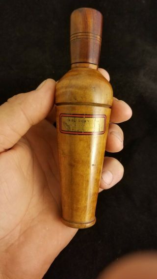 Vintage - 1950s Earl Dennison Duck Call - Gold & Red Waterlabel - Metal Reed 2