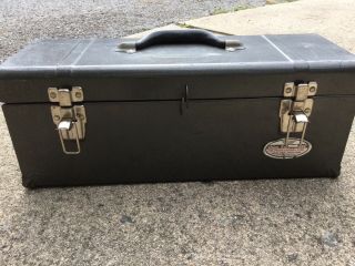 Vintage Union Steel Metal Tool Box Fold Over Lid With Tray 19 " X 7 " X 7 "