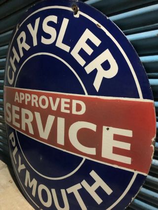 Large Chrysler Plymouth Approved Service Porcelain Enamel Sign