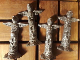 Vintage Pewter - Miniature Totem Pole Set Of 4 Figurines - Estate - 3.  5 "