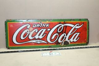 Scarce 1929 Drink Coca Cola Porcelain Metal Sign Green Yellow Red Soda Pop 2