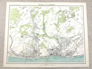 1890 Antique Map Of Hastings St Leonards Town Street Plan 19th Century