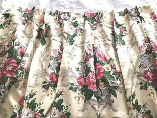 Gorgeous Pair Vintage 1940’s Floral Fabric Shabby Chic Roses Draperies 88” 2