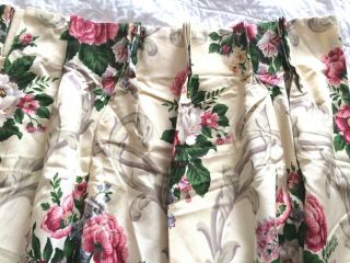 Gorgeous Pair Vintage 1940’s Floral Fabric Shabby Chic Roses Draperies 88” 3