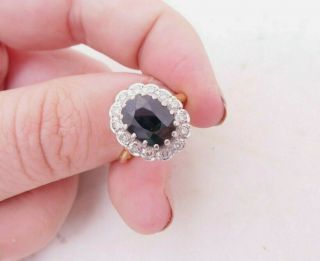 18ct Gold Sapphire Diamond Ring,  Cluster Art Deco Design