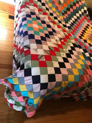 Set Of 2 Twin VTG Handmade Patchwork Multi - Colored Quilt 3” squares 48 