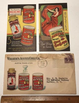 Vintage 1934 Walker’s Austex Chile Co.  Advertising & Envelope; Mexene Chile