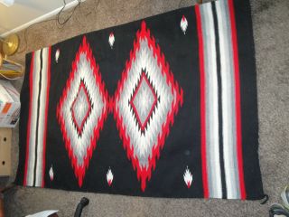Large Vintage Native American Navajo Hand Woven Heavy Wool Rug Blanket 54 " X 86 "