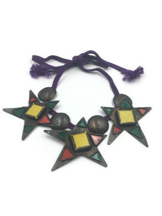 Ysl Vintage Saint Laurent Rive Gauche 3 Star Multi Color Necklace 1980 