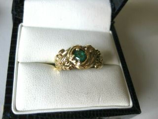 Antique 14k Yellow Gold Ring With Fine Natural Emerald,  Art Nouveau