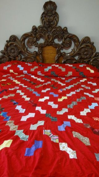 Great Vintage Red Bow Tie Quilt Top L70.