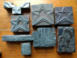 Vintage Letterpress Wood Metal Printing Block Stars North Shore Star Lodge Etc