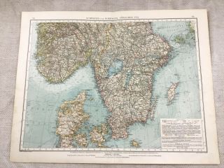 1899 Antique Map Of Sweden Norway Scandinavia 19th Century German