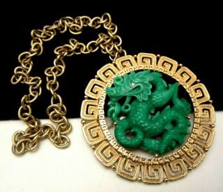 Rare Vintage 18x3 " Hattie Carnegie Goldtone Asian Dragon Necklace/brooch Pin A2