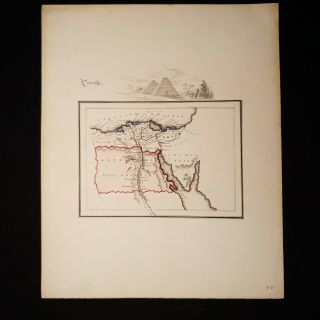 UNDATED HAND DRAWN & COLOURED MAP of Egypt Arabia Arcadia PYRAMIDS Manuscript 2