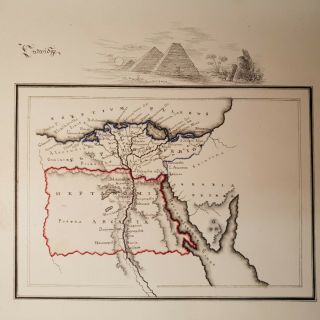 UNDATED HAND DRAWN & COLOURED MAP of Egypt Arabia Arcadia PYRAMIDS Manuscript 3