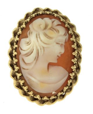 Ladies Vintage Estate 14k 585 Yellow Gold Portrait Cameo Carved Lady Ring