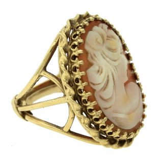 Ladies Vintage Estate 14K 585 Yellow Gold Portrait Cameo Carved Lady Ring 2