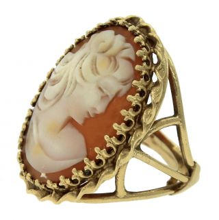 Ladies Vintage Estate 14K 585 Yellow Gold Portrait Cameo Carved Lady Ring 3