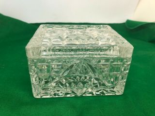 Vintage Trinket Box Rectangular Lidded 4.  25 " X 3.  5 " Clear Pressed Glass Jewelry