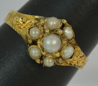 Rare 1858 Victorian 12ct Gold And Pearl Cluster Ring