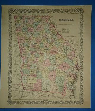 Vintage 1856 Georgia Map Old Antique Colton 