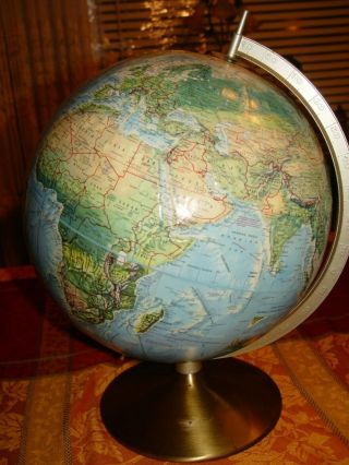 Vintage World Globe Map Large High 17 Inches Round 37 Inches Stand Brass
