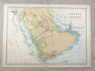 1891 Antique Map Of Saudi Arabia Middle East Emirates 19th Century
