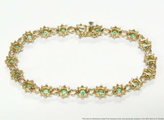 4ct Natural Emerald Diamond 14k Gold Bracelet Vintage Flower Cluster Tennis Line 2