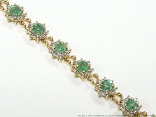 4ct Natural Emerald Diamond 14k Gold Bracelet Vintage Flower Cluster Tennis Line 3