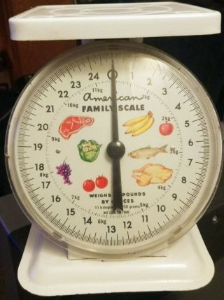 Vintage American Family Scale White With Food Pics 9 " X9 " X6 " Weighs Up To 25 Lbs