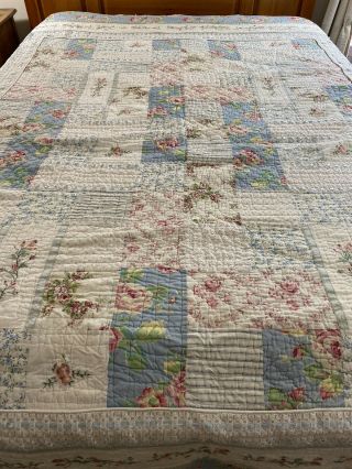 Wow Vintage Hand Crafted & Quilted Patchwork W Ribbons Quilt & 2 Shams 103 " X 91