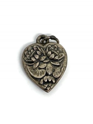 Vintage Sterling Silver Puffy Heart Flower Of The Month Water Lily July 1940s