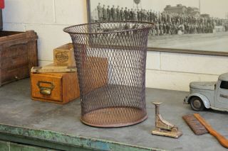 Vintage Antique Industrial Nemco Wire Mesh Trash Can Waste Paper Basket 1920s