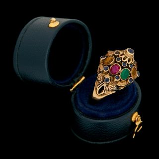 Antique Vintage Nouveau 18k Gold Siam Princess Harem Sapphire Quartz Ring S 6.  25