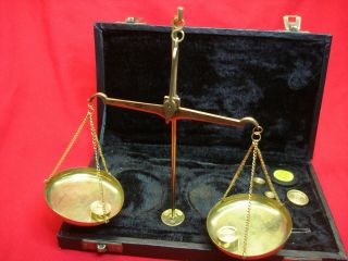 Solid Brass Antique Style Balance Gram Weight Scale - Pharmacy - Gold - Etc.