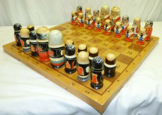 Vtg Russian Matryoshka Chess Set Soviet Union Leaders Lenin Stalin Gorbachev,
