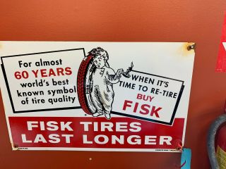 Fisk Tires Last Longer Porcelain Enamel Sign,  Veribrite Signs Chicago