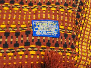 Vtg.  Pendleton Usa Wool Orange/brown Throw Blanket Woven Fringe