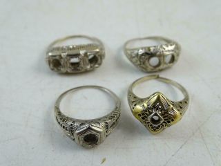 Antique Art Deco Scrap Wedding Engagement Ring Set X4 Solid 18k White Gold 14k