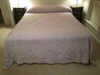 Vintage Lavender Cotton Chenille Queen Bedspread 96 X 110 - Popcorn & Designs