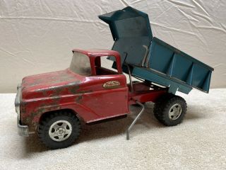 Vintage Tonka Toys Mechanical Dump Truck Red - Blue Metal Toy