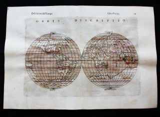 1599 Ptolemy: " Orbis Descriptio " Tabula Universalis,  World Map Terrestrial Globe