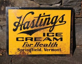 Vintage Hastings Ice Cream Double Sided Advertising Sign Springfield Vermont